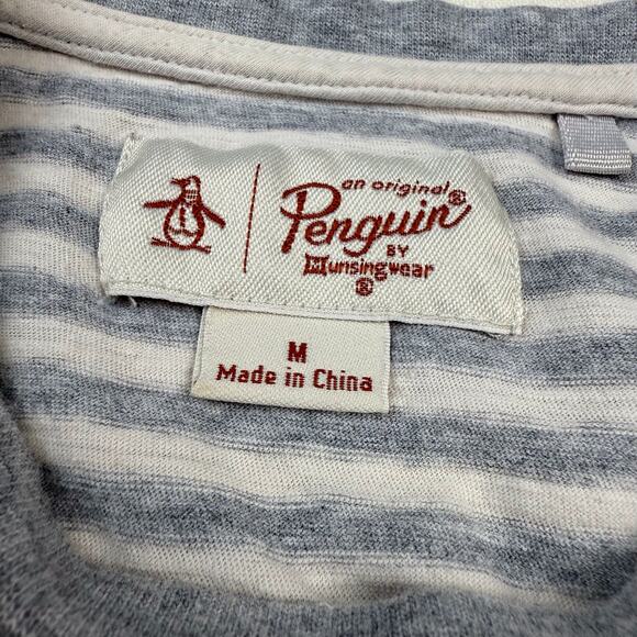 Penguin by Munsing Wear Mens gray white striped short sleeve T shirt with logo - Picture 5 of 16
